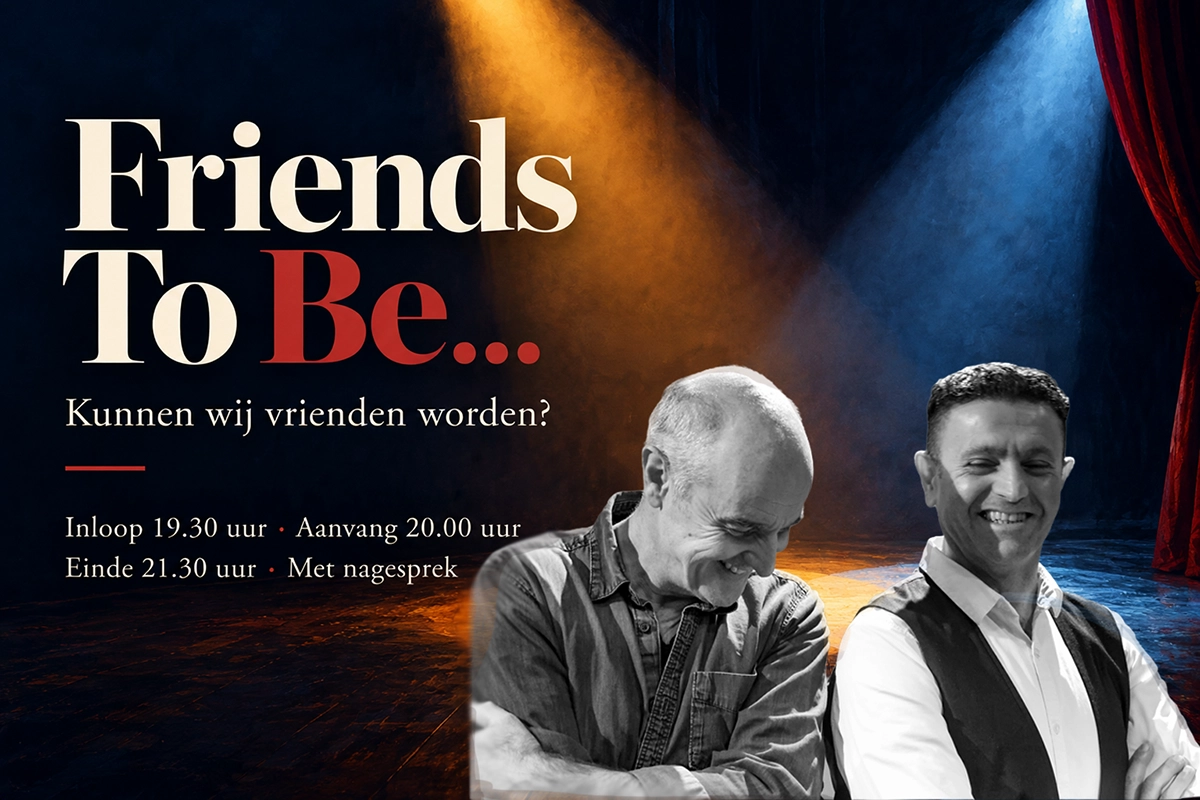 afbeelding een toneel met daarop een zwart wit foto van de acteurs