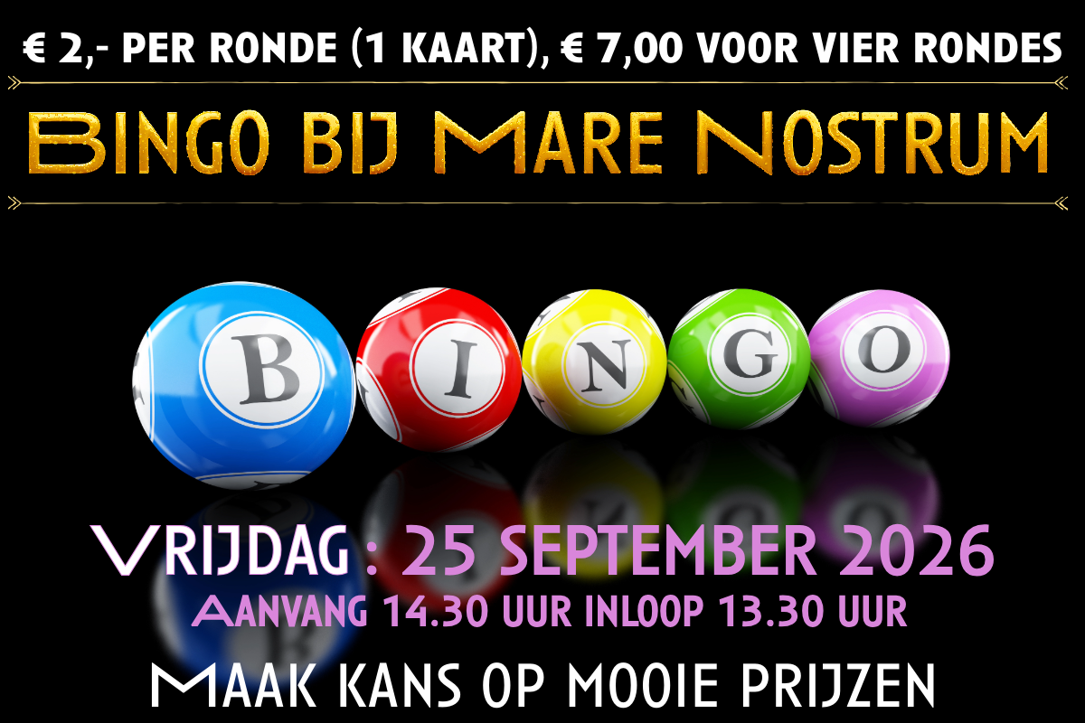 Bingoballen met tekst over datum, aanvang en kosten