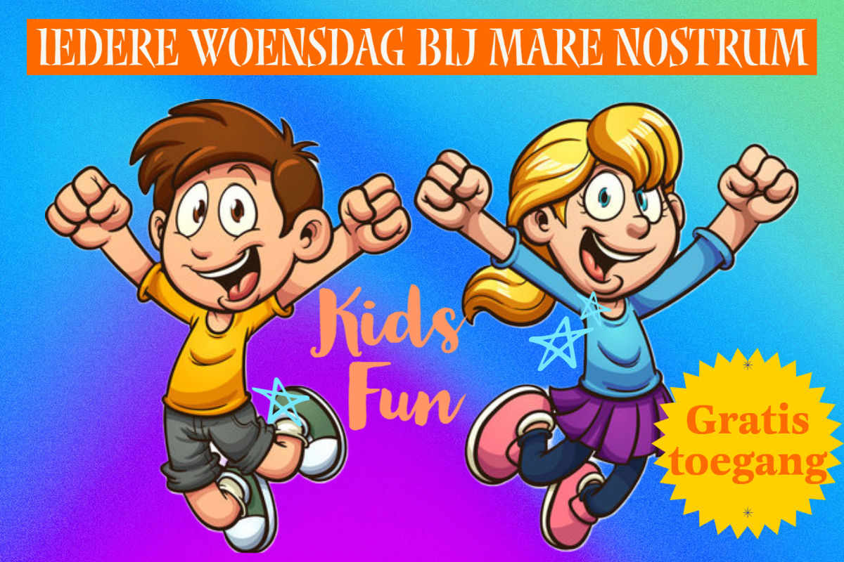 foto van vier kindjes van verschillende nationaliteit met op de achtergrond de tekst Kids Fun