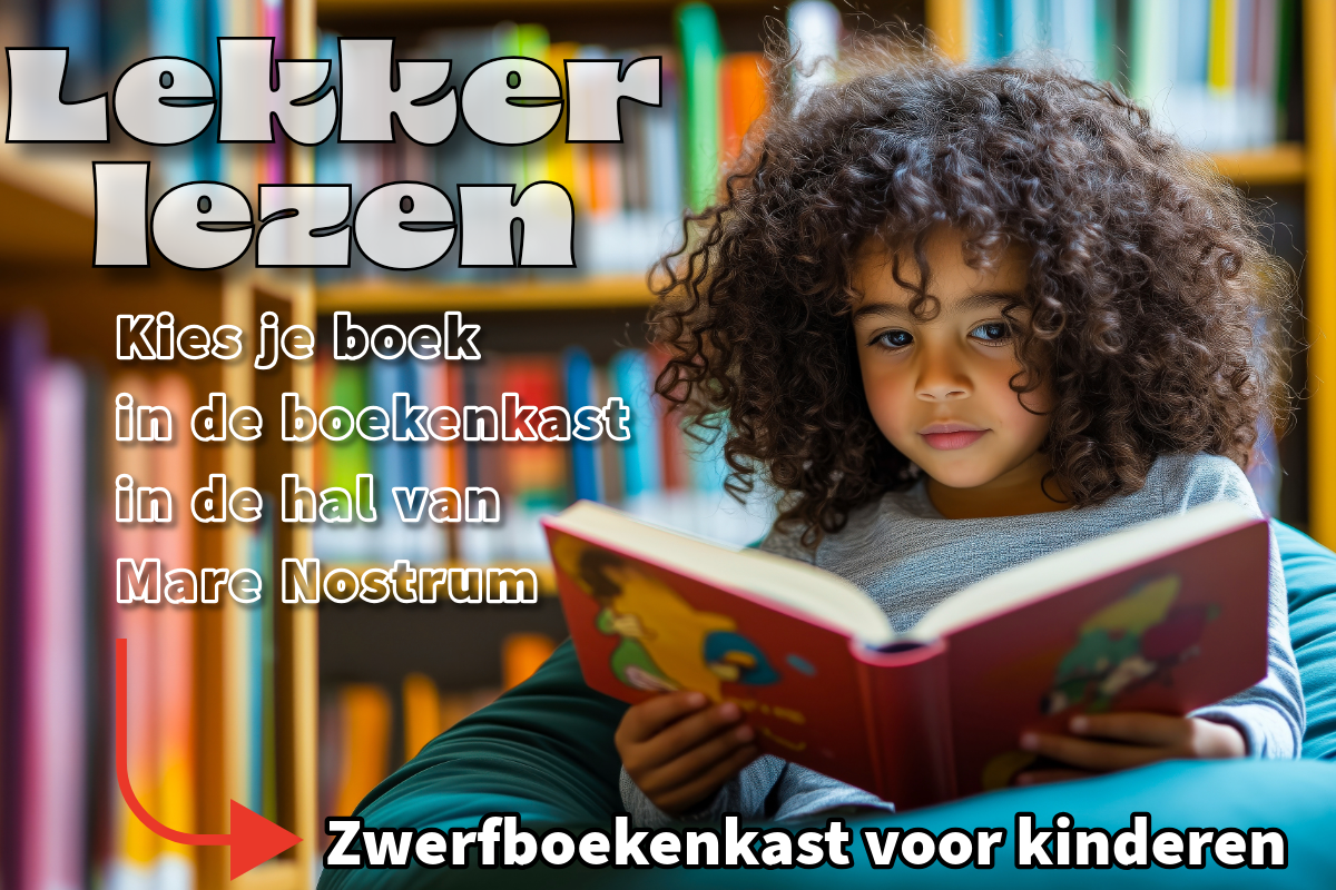 foto van de boekenkast met kinderboeken erin