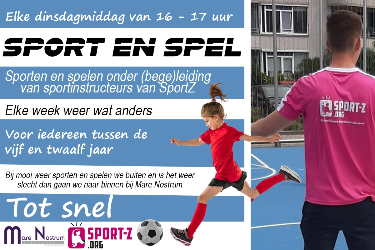 op de foto een sportinstructuer op de rug gezien en een voetballend meisje